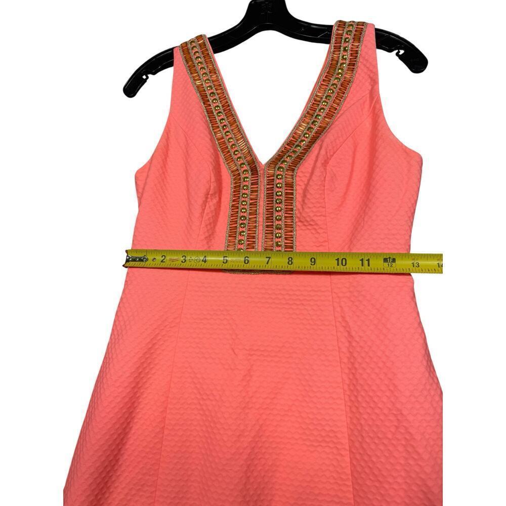 Lilly Pulitzer Eliot Shift Dress in Papaya Coral Beaded V-Neck Size 0 - Picture 4 of 8